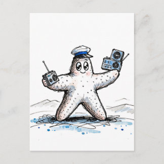 Carte Postale Étoile de mer groove avec des radios dans l'illust