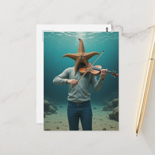 Carte Postale Étoile de mer idiote faisant de la musique (Devant/Arrière en situation)