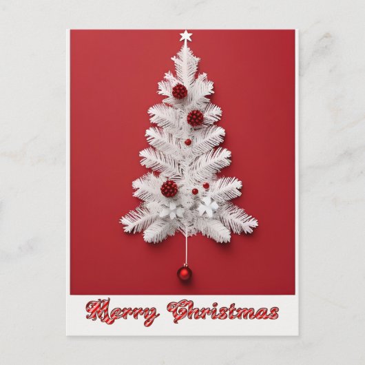 Carte Postale ✨ Étoile de Noël Arbre Blanc Festif Ornements Roug (Devant)