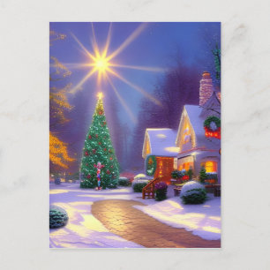 Carte Postale Étoile de Noël brillant au-dessus d'un arbre de No