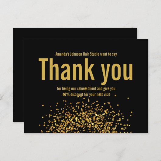 Carte Postale Étoile de remerciement en paillettes dorées Gras N (Devant / Derrière)