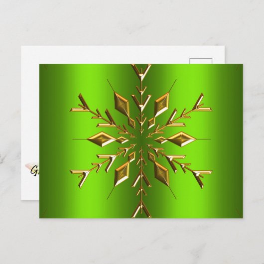 Carte Postale Étoile de snowflake or pour Noël vert (Devant / Derrière)