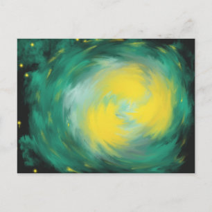 Carte Postale Étoile jaune vert Peinture abstraite acrylique Art