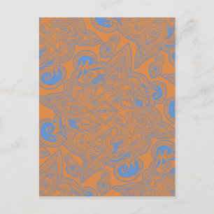 Carte Postale Étoile orange et bleu perse Mandala Motif