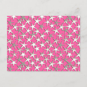 Carte Postale Étoiles argentées sur fond rose fuchsia