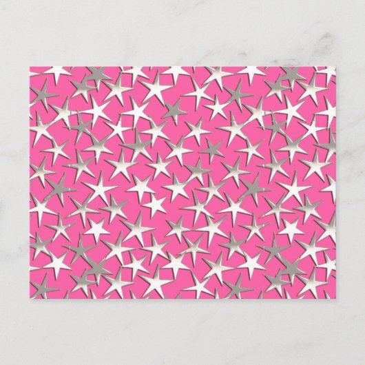 Carte Postale Étoiles argentées sur fond rose fuchsia (Devant)