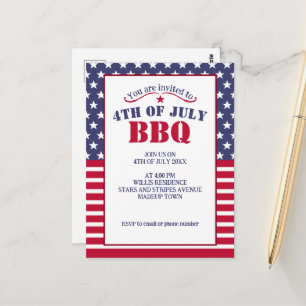 Carte Postale Étoiles Bandes Bleu Blanc Rouge drapeau USA 4 juil