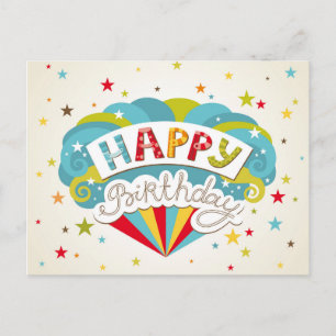Carte Postale Étoiles Colorées Rétro Joyeux Anniversaire