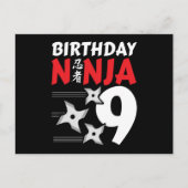 Carte Postale Étoiles de fête de ninja de 9 ans pour enfants pou (Devant)