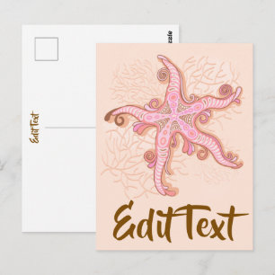 Carte Postale Étoiles de mer et motif pastel rose corail