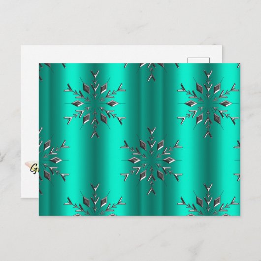 Carte Postale Étoiles de Noël turquoises et argentées (Devant / Derrière)