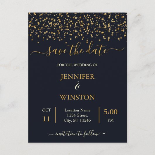 Carte Postale Étoiles D'Or Moderne Et Classique Mariage Économis (Devant)