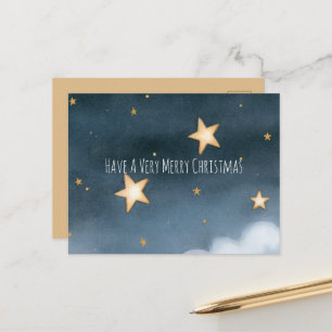 Carte Postale Étoiles Dorées Ciel Nuages Flocon de Neige Noël