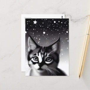 Carte Postale Étoiles rétro noir et blanc Kitten