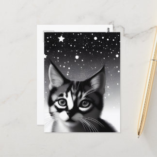 Carte Postale Étoiles rétro noir et blanc Kitten
