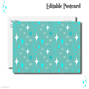 Carte Postale Étoiles rétro sarcelle et blanc modifiables