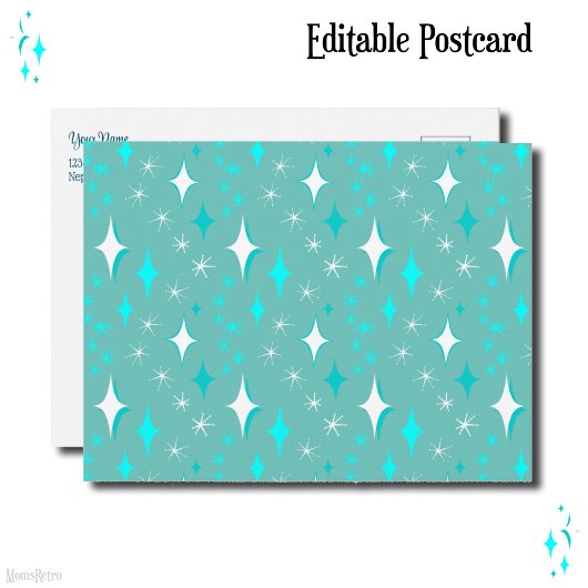 Carte Postale Étoiles rétro sarcelle et blanc modifiables