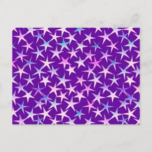 Carte Postale étoiles satinées, lavande sur violet