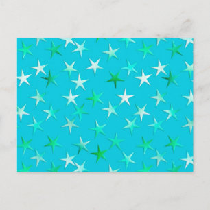 Carte Postale Étoiles satinées, vert pâle et bleu sur turquoise