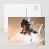 Carte Postale Étonnant cheval de course avec crinière bleue (Devant / Derrière)