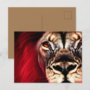 Carte Postale Étonnant Lion mâle sauvage de fleur