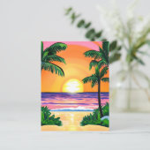 Carte Postale Etonnante aquarelle Palmiers coucher de soleil (Debout devant)