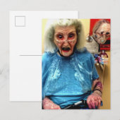 Carte postale étrange bizarre grand-mère terrorisé (Devant / Derrière)