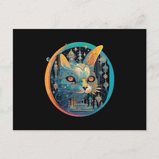 Carte Postale Étrange chat qui regarde les phares (Devant)