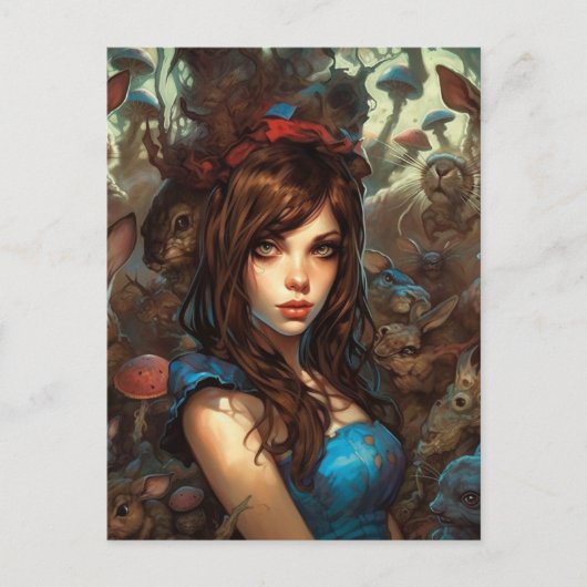 Carte Postale Etrange lapins et Alice (Devant)