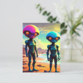 Carte Postale Étranges Aliens Robots Métalliques de l'Espace (Debout devant)
