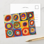 Carte Postale Étude des couleurs | Wassily Kandinsky<br><div class="desc">Belle peinture intitulée Color Study,  Carrés avec cercles concentrés (1913) par l'artiste russe Wassily Kandinsky. L'oeuvre originale est une étude abstraite colorée réalisée avec de l'aquarelle,  de la gouache et de la crayon sur papier. Utilisez les outils de conception pour ajouter du texte personnalisé ou personnaliser l'image.</div>