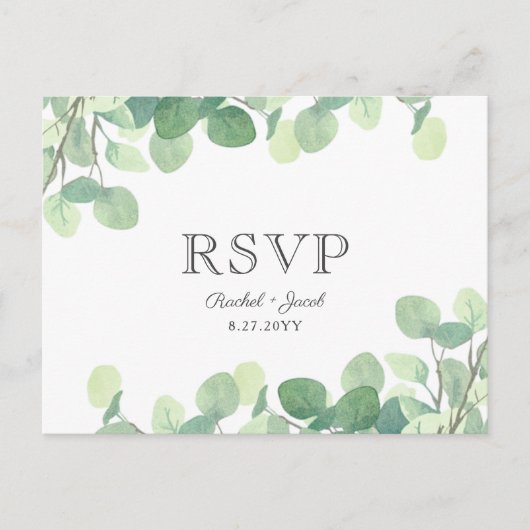 Carte Postale Eucalyptus Aquarelle Verdure Mariage RSVP (Devant)