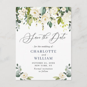 Carte Postale Eucalyptus Blanc Roses Mariage Enregistrer la date