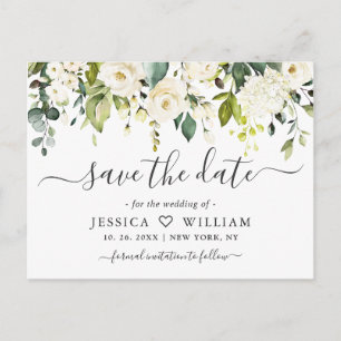 Carte Postale Eucalyptus Blanc Roses Mariage Enregistrer la date