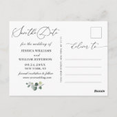 Carte Postale Eucalyptus Blanc Roses Mariage Enregistrer la date (Dos)