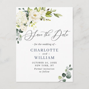 Carte Postale Eucalyptus Blanc Roses Mariage Enregistrer la date