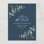 Carte Postale Eucalyptus élégant mariage bleu marine enregistrer (Devant)