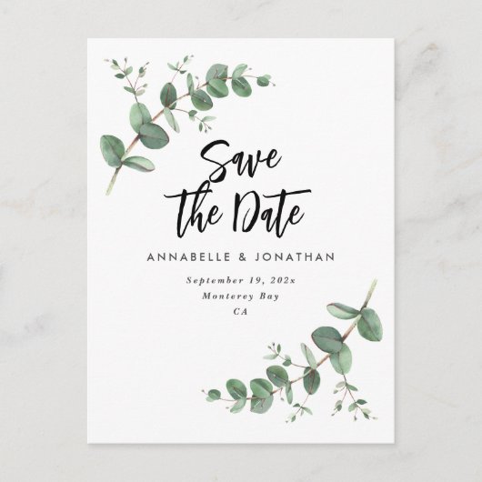Carte Postale Eucalyptus élégant mariage moderne enregistrer la (Devant)