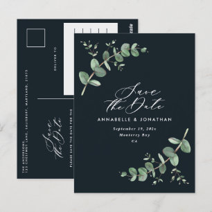 Carte Postale Eucalyptus élégant mariage noir enregistrer la dat