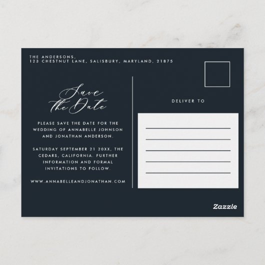 Carte Postale Eucalyptus élégant mariage noir enregistrer la dat (Dos)