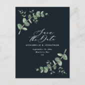 Carte Postale Eucalyptus élégant mariage noir enregistrer la dat (Devant)