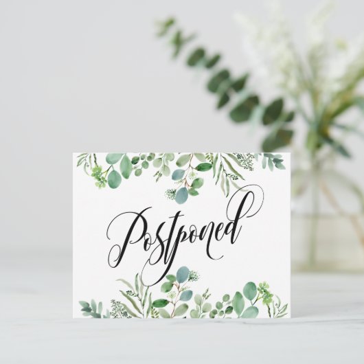 Carte Postale Eucalyptus & Elegant Script Mariage reporté (Debout devant)