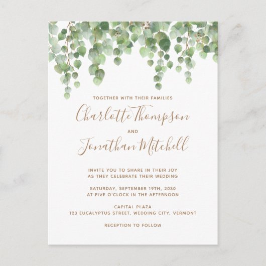 Carte Postale Eucalyptus Faire-part de mariage Or (Devant)
