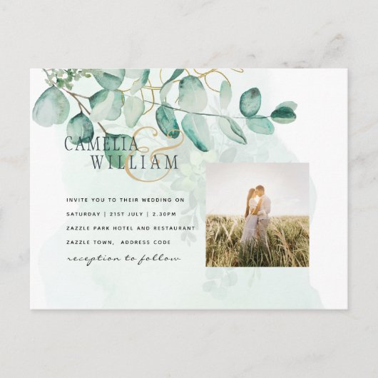 Carte Postale Eucalyptus Feuille Mariage vert QR CODE Moderne (Devant)