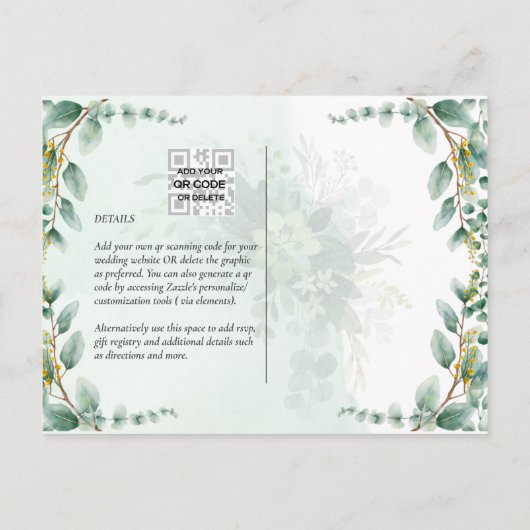 Carte Postale Eucalyptus Feuille OR MARIAGE QR CODE BUDGET (Dos)