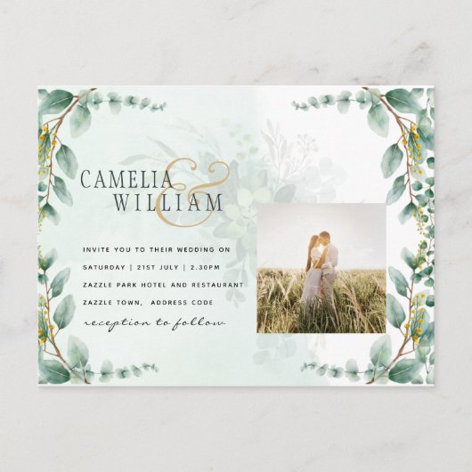 Carte Postale Eucalyptus Feuille OR MARIAGE QR CODE BUDGET (Devant)
