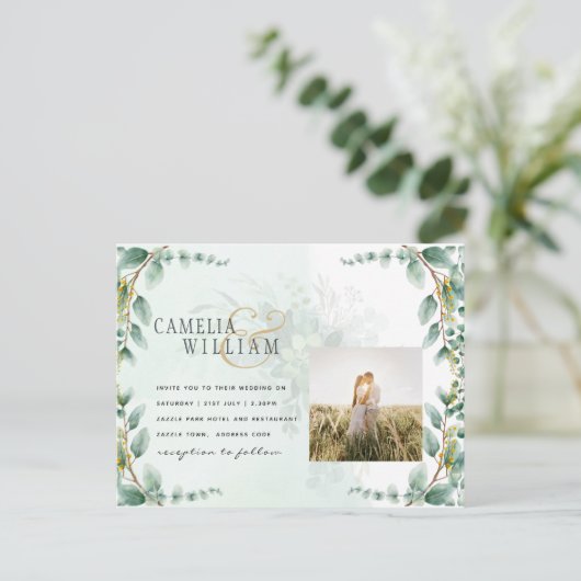 Carte Postale Eucalyptus Feuille OR MARIAGE QR CODE BUDGET (Debout devant)