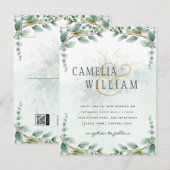 Carte Postale Eucalyptus Feuille OR MARIAGE QR CODE BUDGET (Devant / Derrière)