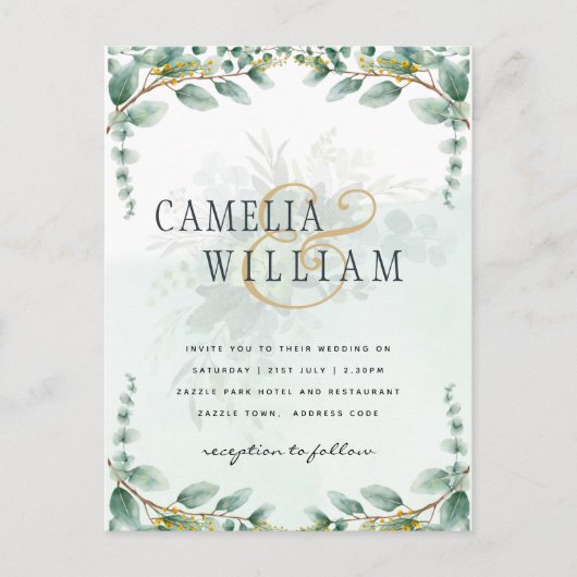 Carte Postale Eucalyptus Feuille OR MARIAGE QR CODE BUDGET (Devant)