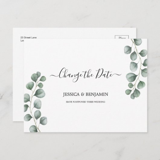 Carte Postale Eucalyptus Feuille Script Changement de date (Devant / Derrière)